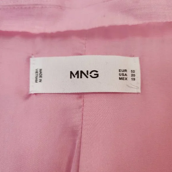 MNG by Mango Women Blazer Suit 100 Linen, Line, 1 botton front, Pockets, Lined - Picture 2 of 15